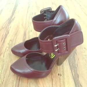 Ash Burgundy platform pumps w/ ankle strap